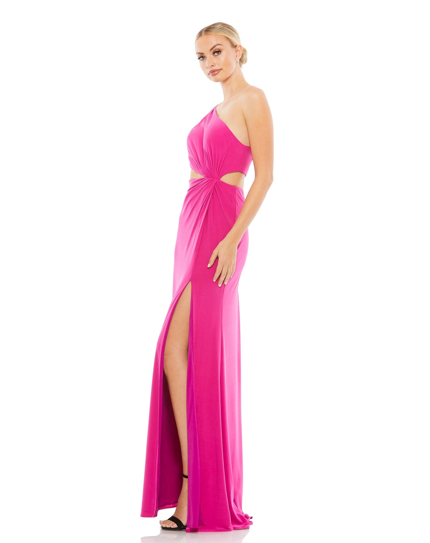 Mac Duggal- One Shoulder Ruched Cut Out Jersey Gown