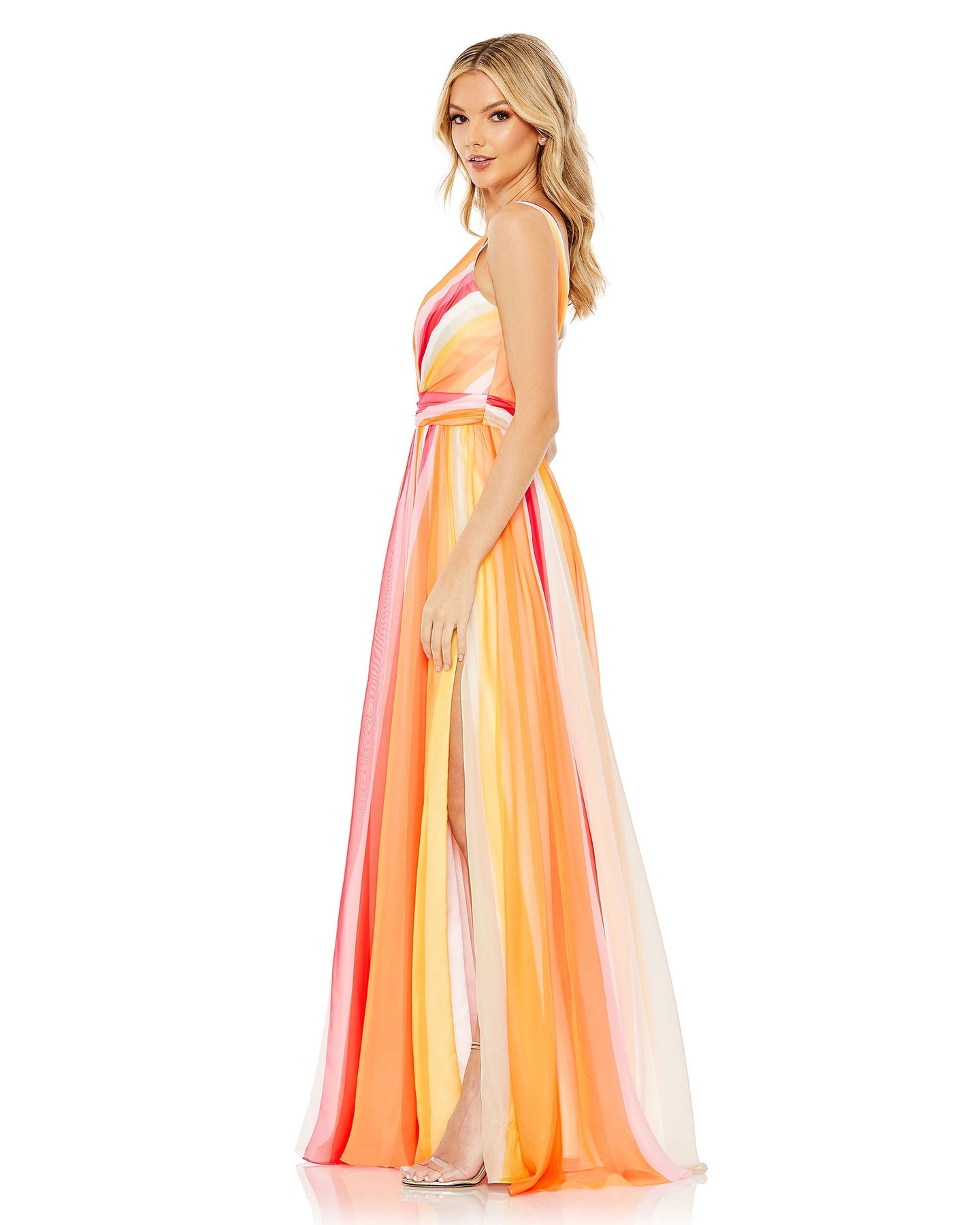 Mac Duggal- Multi-Striped Sleeveless Gown