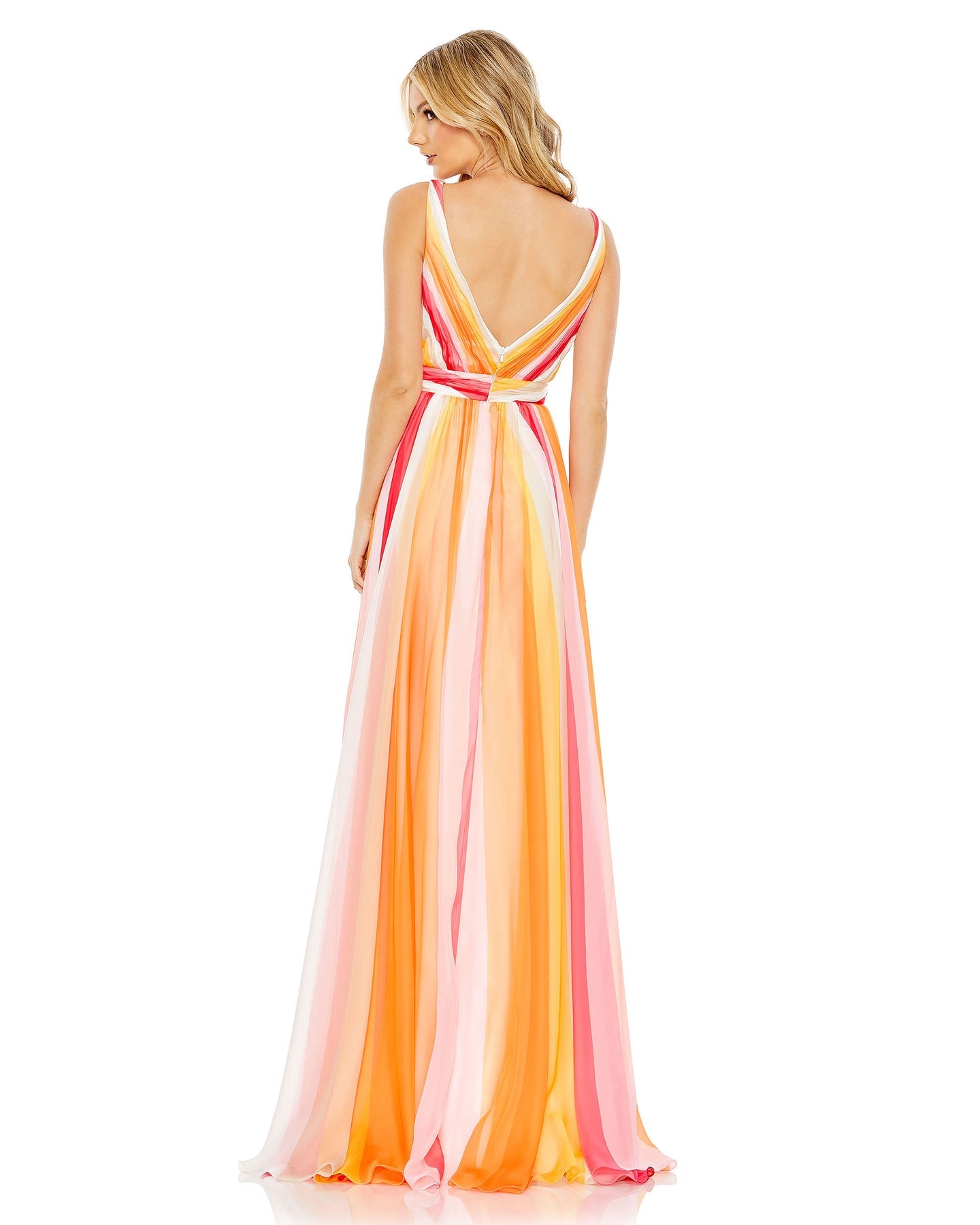 Mac Duggal- Multi-Striped Sleeveless Gown