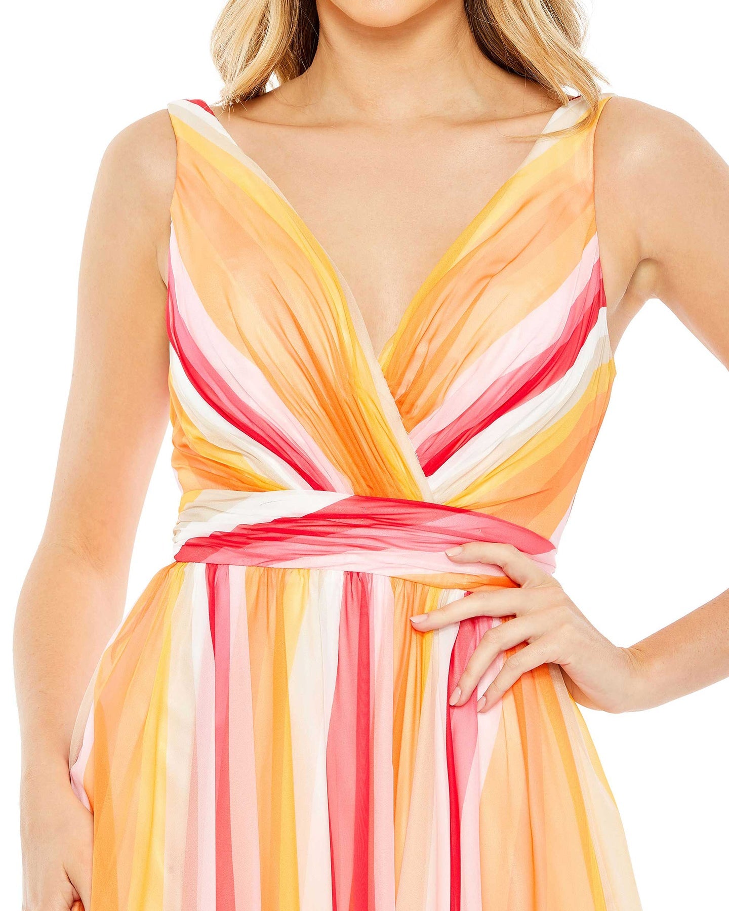 Mac Duggal- Multi-Striped Sleeveless Gown