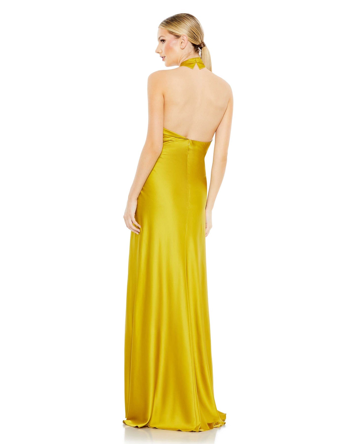 Mac Duggal- Asymmetrical Crissross Halter Gown