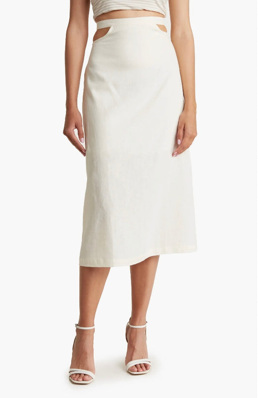 WeWoreWhat- Cut Out Linen Blend Midi Skirt