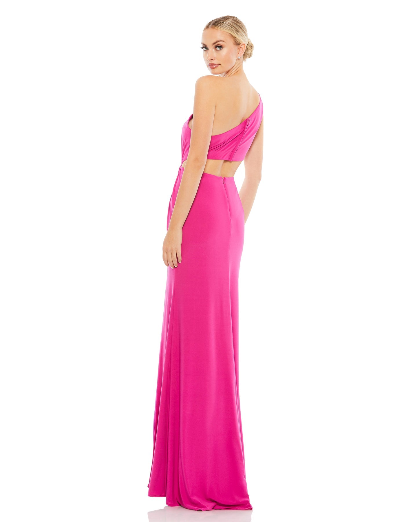 Mac Duggal- One Shoulder Ruched Cut Out Jersey Gown