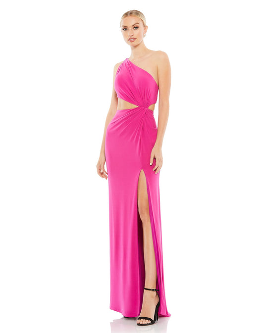 Mac Duggal- One Shoulder Ruched Cut Out Jersey Gown