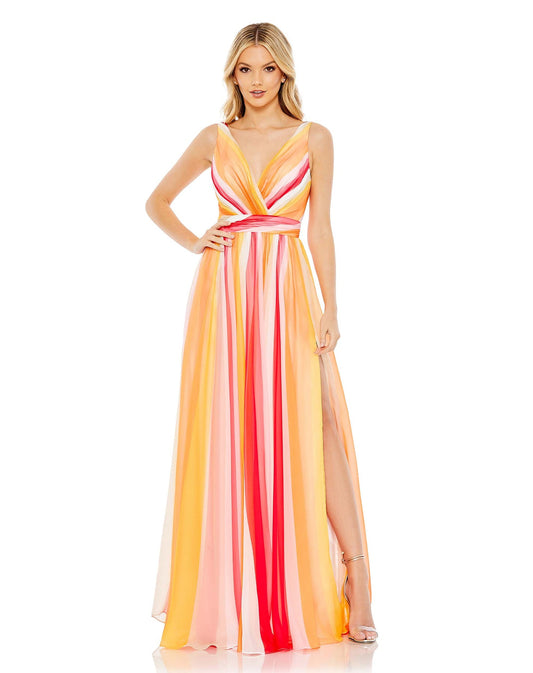 Mac Duggal- Multi-Striped Sleeveless Gown