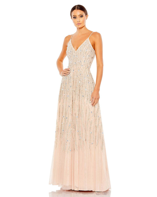 Mac Duggal- Embellished V-Neck Column Gown