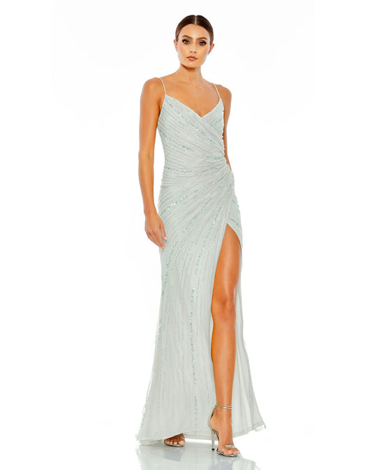 Mac Duggal- Beaded Faux Wrap Gown