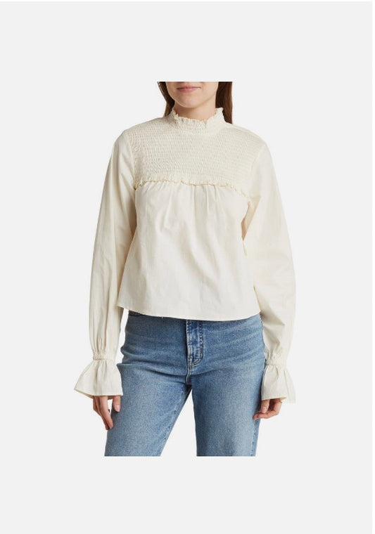 WeWoreWhat- Smocked Neck Poplin Blouse