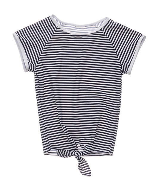 Snapper Rock- Nautical Stripe Knot Front Short Sleeve Rash Top