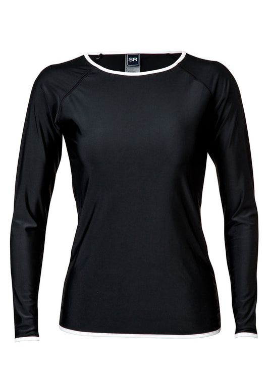 Snapper Rock- Ladies Black/White Trim Long Sleeve Rash Top