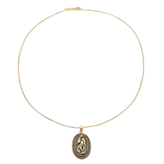 The M Jewelers- The Oval Pave Guadalupe Embossed Pendant Necklace
