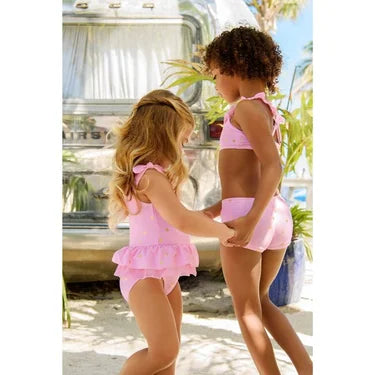 Snapper Rock- Pink & Gold Star Frill Skirt Swimsuit