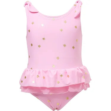 Snapper Rock- Pink & Gold Star Frill Skirt Swimsuit